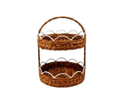 Ultimate 2-Tier Scallop Water Hyacinth Bath Basket with Herringbone Weaving